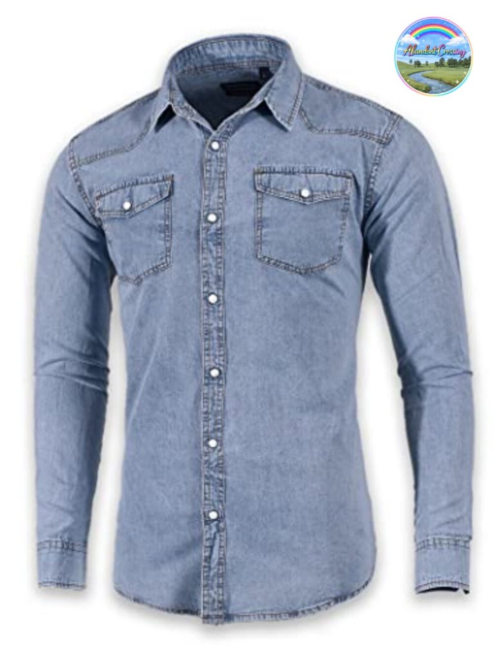Men's Long Sleeve Snap Denim Shirt Double Pocket Relaxed Fit